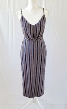 BCBGeneration Womens Size Small Cocktail Wrap Tied Midi Dress Allover Stripe NEW