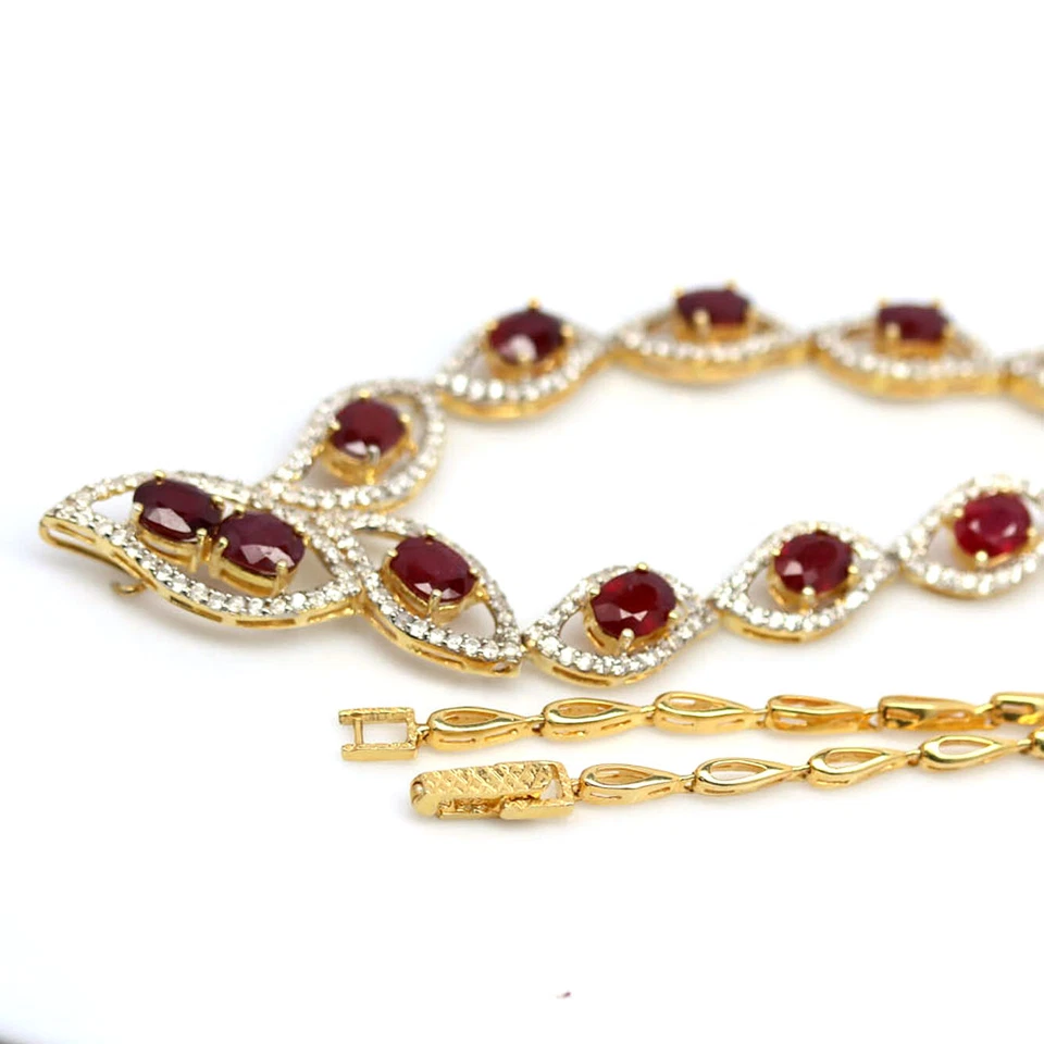 Gemstone Heated Red Ruby Two Tone Necklace 17" 925 Sterling Silver - Image 3 of 4