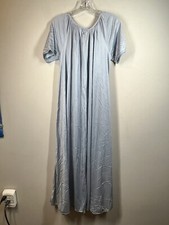 Vtg Blue Nylon Silky Maxi Babydoll Minimalist Cottagecore Nightgown OS Coquette