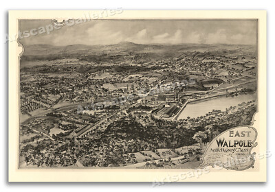 1898 East Walpole Massachusetts Vintage Old Panoramic City Map - 24x36