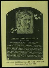 Chuck Klein Rare 1981-89 Hall of Fame Plaque Metallic Card Philadelphia Phillies