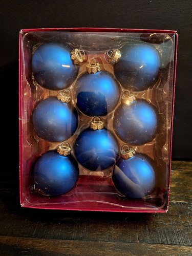 December Home Midnight Blue Matte Glass Ornaments 1 Box Of 8 - Picture 2 of 5