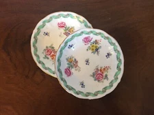 Pair Antique 19th c. English Spode Porcelain Saucer Dishes Plates Floral Sprig