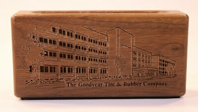 Walnut Laser Engraved Lasercraft Goodyear Tires Rubber Advertising Sign Holder 