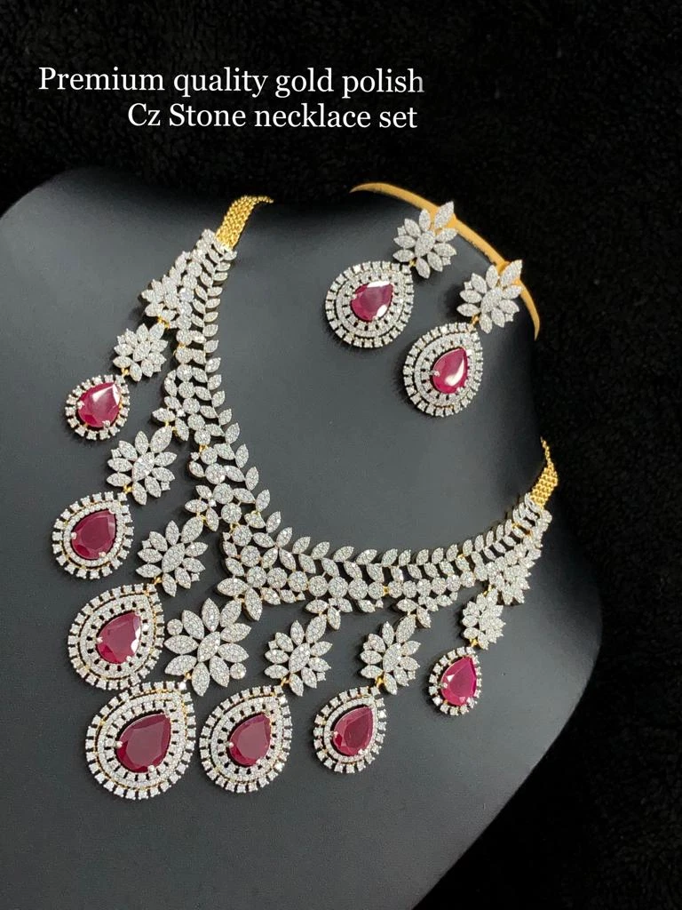 Gold Plated Indian Bollywood Style Ruby CZ Choker Necklace Earrings Jewelry Set