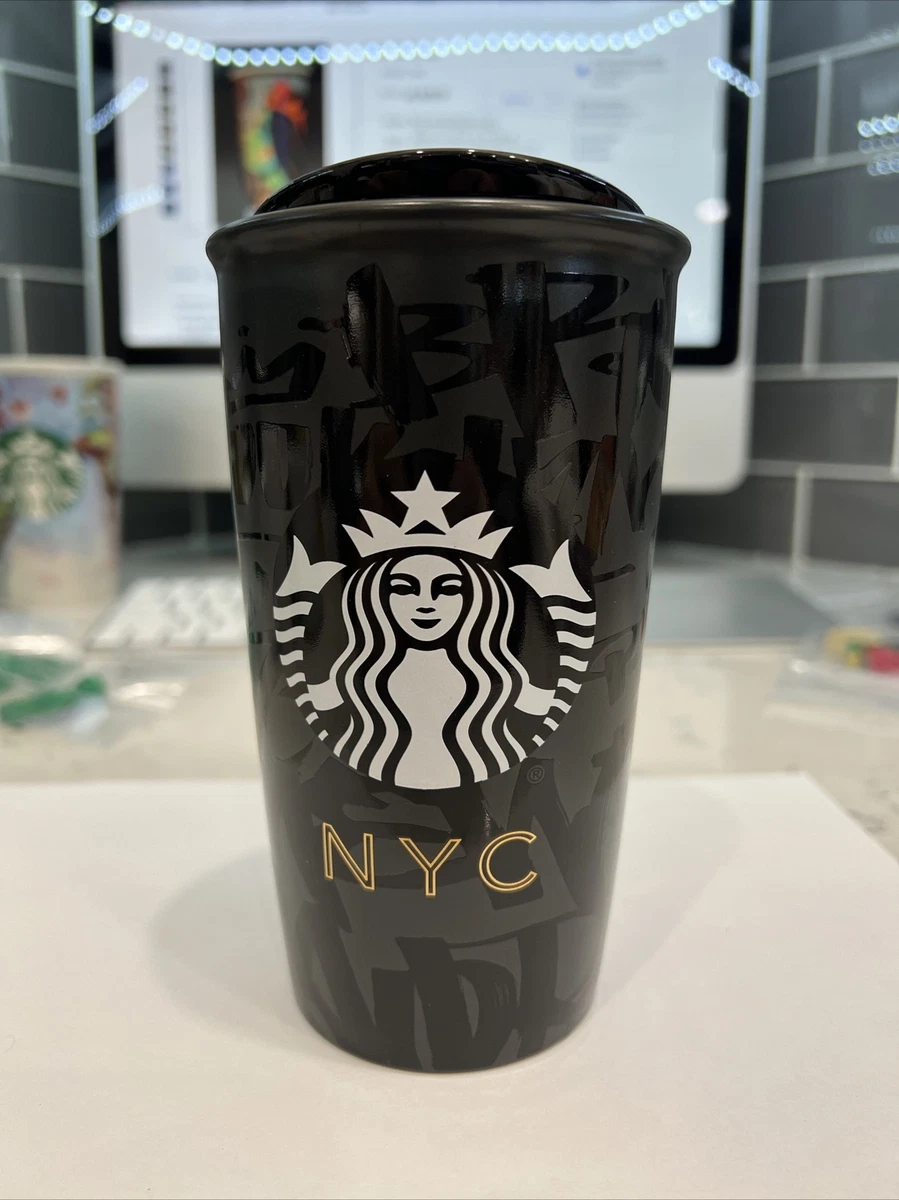 Starbucks Graffiti NYC New York City Black Ceramic Travel Mug/Tumbler 2015  RARE