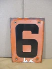 Vtg 8" Porcelain Gas Service Station Number Sign Number 6 / 9 Orange Black (D)