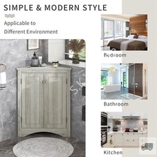 Oak Triangle Bathroom Storage Cabinet with Adjustable Shelves, Freestanding