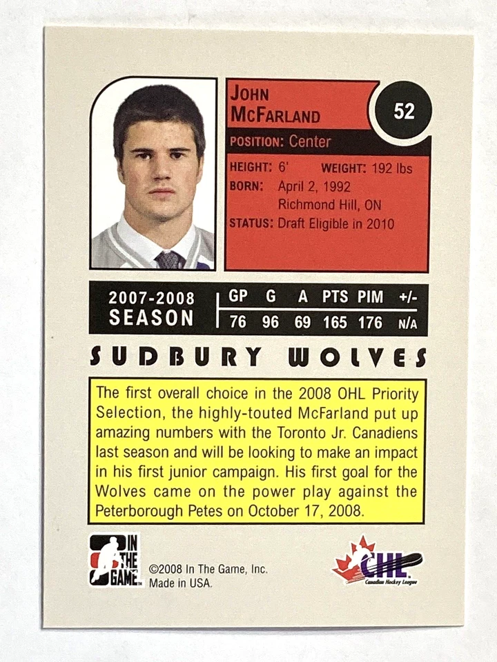 2008-09 ITG Heroes and Prospects John McFarland #52 - Image 2 of 2