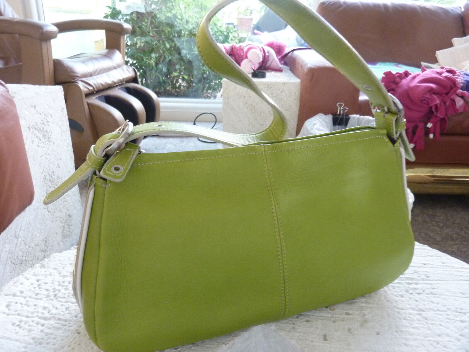 Tignanello Leather Shoulder Bag Purse Lime Green - image 1