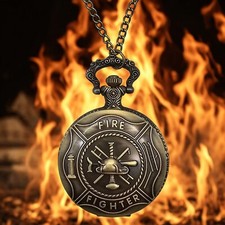 US Fire Department Firefighter Pocket Watch Quartz Bronze Color Great Gift
