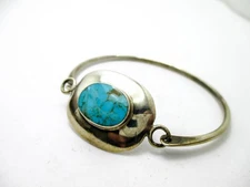 Turquoise Bracelet Signed Silver Hook Bangle 6" Vintage 2025 Christmas Gifts