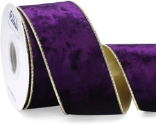 Purple Velvet Wired Ribbon 2.5 Inch Metallic Purple Gold Crushed Velvet Christma