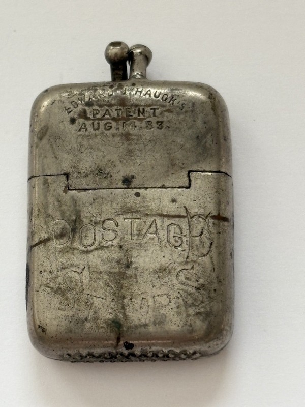 Edward & Haucks Silver Tone Antique Postage Stamp Case Pat. 1883