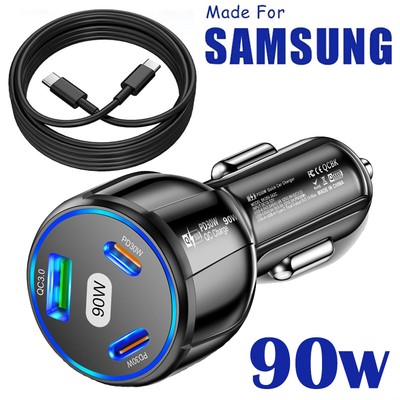 PD 90W Fast Car Charger &Type-C Cable For Samsung Galaxy S26 S25 S24 S23 S22 S21