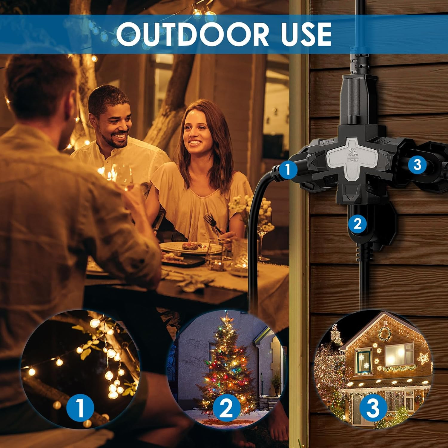 K KASONIC - Electrical Multi-Outlet, 3-Way Indoor Outdoor Adapter with Protectiv