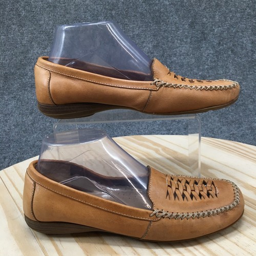 Thom McAn Loafer Shoes Womens 8 Moc Toe Woven Low Top Casual Leather Brown - Picture 1 of 14