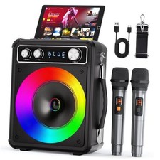 Karaoke Machine, Portable Bluetooth Karaoke Speaker with 2 Wireless T03-2 MICS