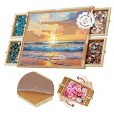 1000 Piece Wooden Jigsaw Puzzle Table - 4 Drawers, Rotating Puzzle Board | 30” 