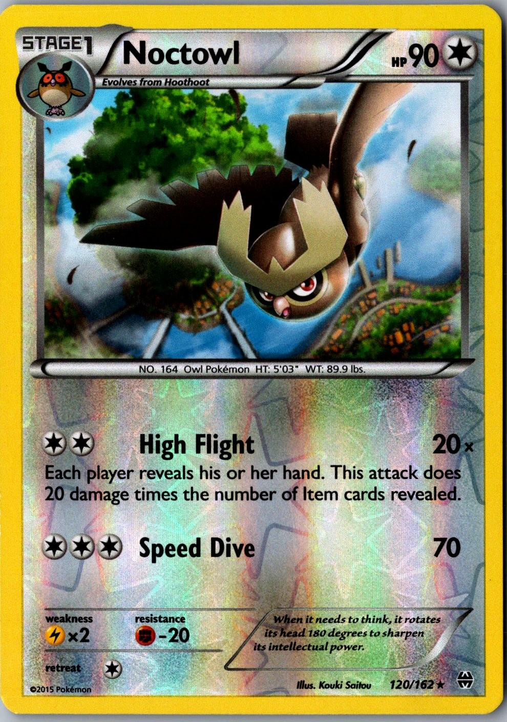 Noctowl Reverse Holo 120/162 Rare BREAKthrough Lightly Played Pokemon Card