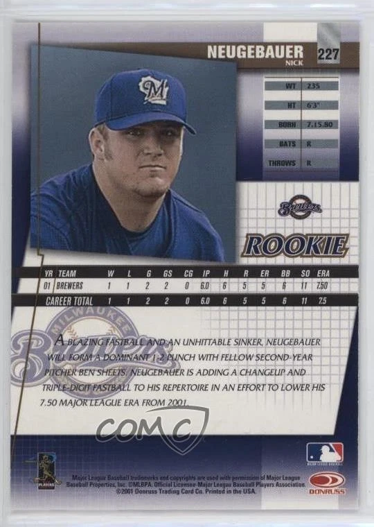 2002 Donruss Fan Club Rookie Rookie Auto Nick Neugebauer #227 Auto - Image 2 of 2