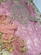 Desi Indian Pakistani 3 Piece Wedding Wear With Light Work