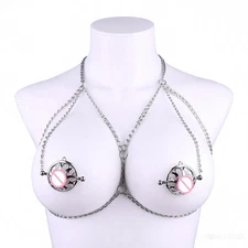 Female Nipples Clamps Metal Breast Clip With Imitation Nipples Chest With Chain 