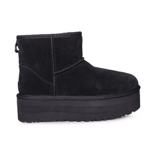 UGG CLASSIC MINI PLATFORM BLACK SUEDE SHEEPSKIN WOMEN'S BOOTS SIZE US 8/UK 6 NEW