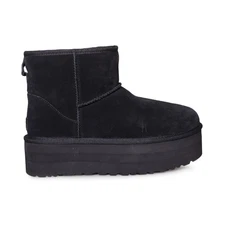 UGG CLASSIC MINI PLATFORM BLACK SUEDE SHEEPSKIN WOMEN'S BOOTS SIZE US 8/UK 6 NEW