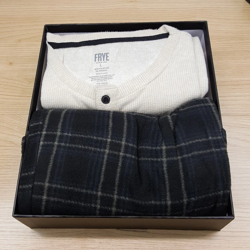 FRYE Ropa de Dormir Para Hombres Grande Taupe Carbón Térmico Henley Polar Pantalones Pijama Conjunto Foto 2 de 4