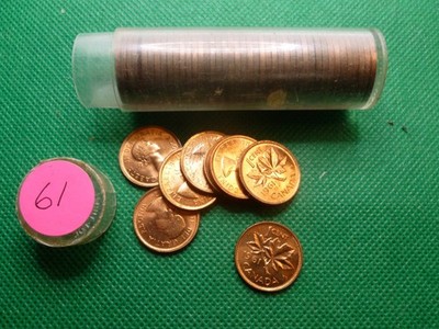 1961    Canadian Small Cent  BU Roll   50 Coins  Queen Elizabeth ll #M22