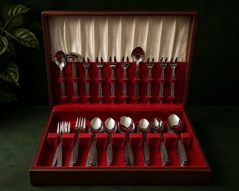 Vintage Flatware Set With Detailed Handles 