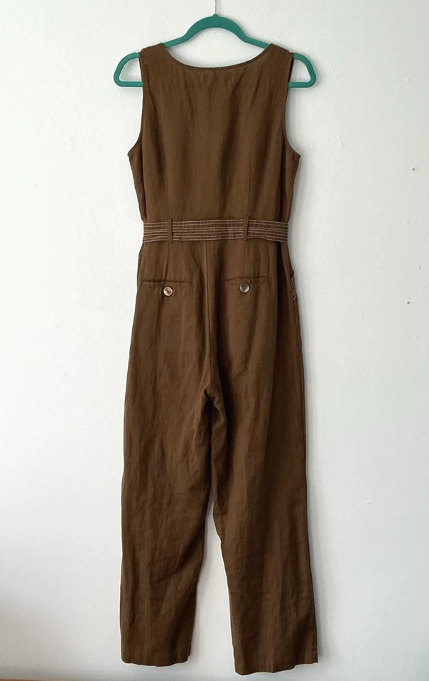 Mono para mujer ANTHROPOLOGIE Rhian algodón lino lazo cintura verde oliva talla 2 Foto 3 de 4