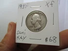 1937's WASHINGTON SILVER  QUARTER in  VERY NICE XF condition, NICE SEMI DATE!