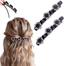 2 Pcs Sparkling Crystal Stone Braided Hair Clips, 2025 New Satin Fabric Hair Ban