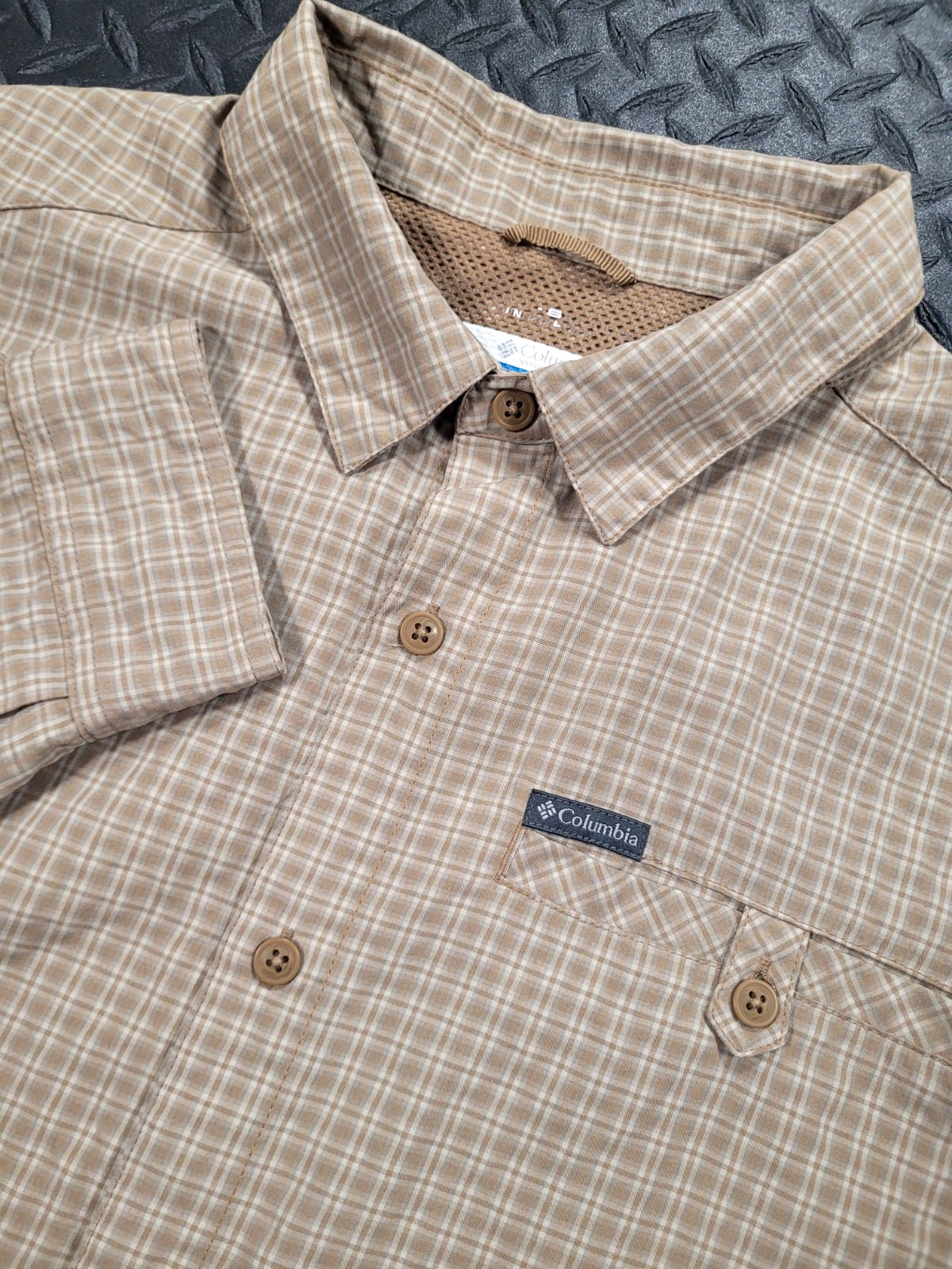 Columbia Mens Pine Pass Long Sleeve Tan Plaid Button Up Shirt Large Outdoors