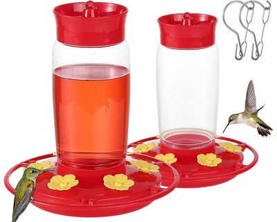 2-Pack Plastic Hummingbird Feeder - 22oz Leakproof Outdoor, 6 Bee-Proof Ports...