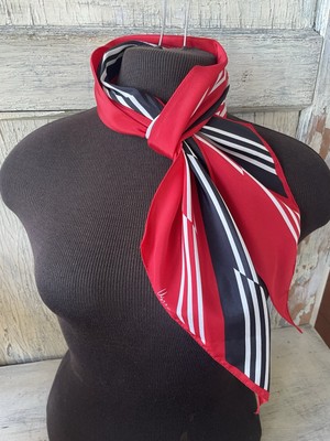 Vintage Vera Red & Black Lightning Striped 100% Vinal Bias Cut Scarf