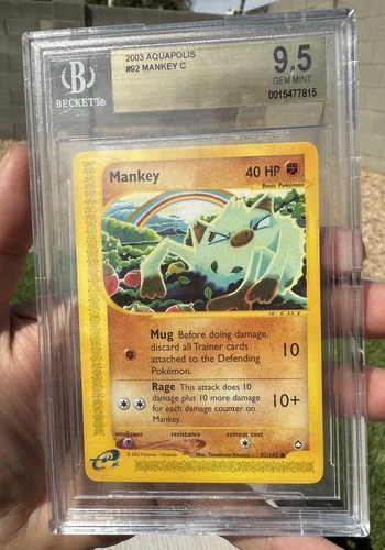 Bgs 9.5 Gem Mint Beckett Mankey Aquapolis 92/147 Pokemon  Graded Card