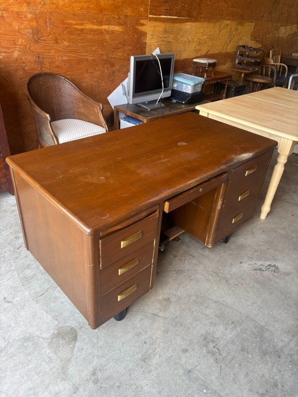 Vintage Alma Executive Desk – Mid-Century Modern Style  with typewriter shelf