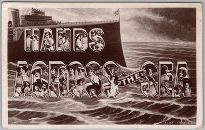 Hands Across The Sea Rotary RPPC Postcard Ship Faces Women Large Letter H83