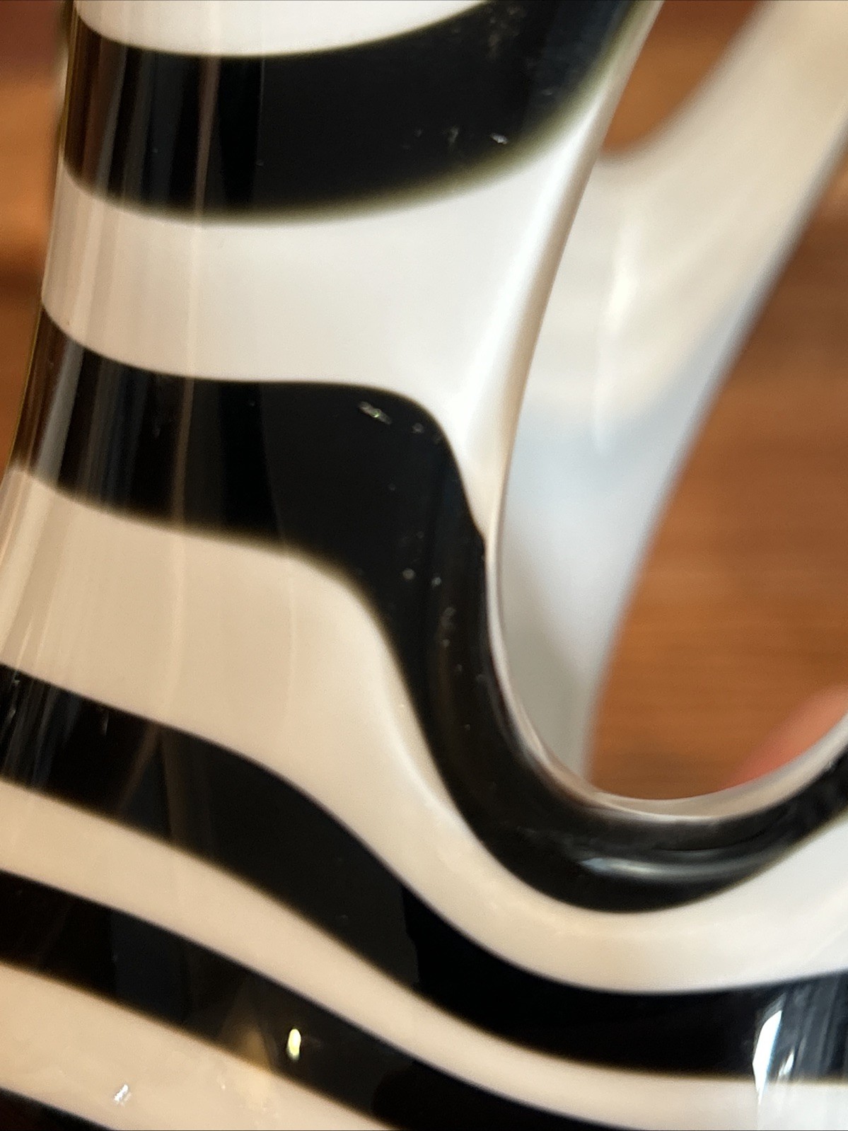 MCM Zorza Art Glass/Candle Holder Hand Made In Poland Black & White Zebra Swirl