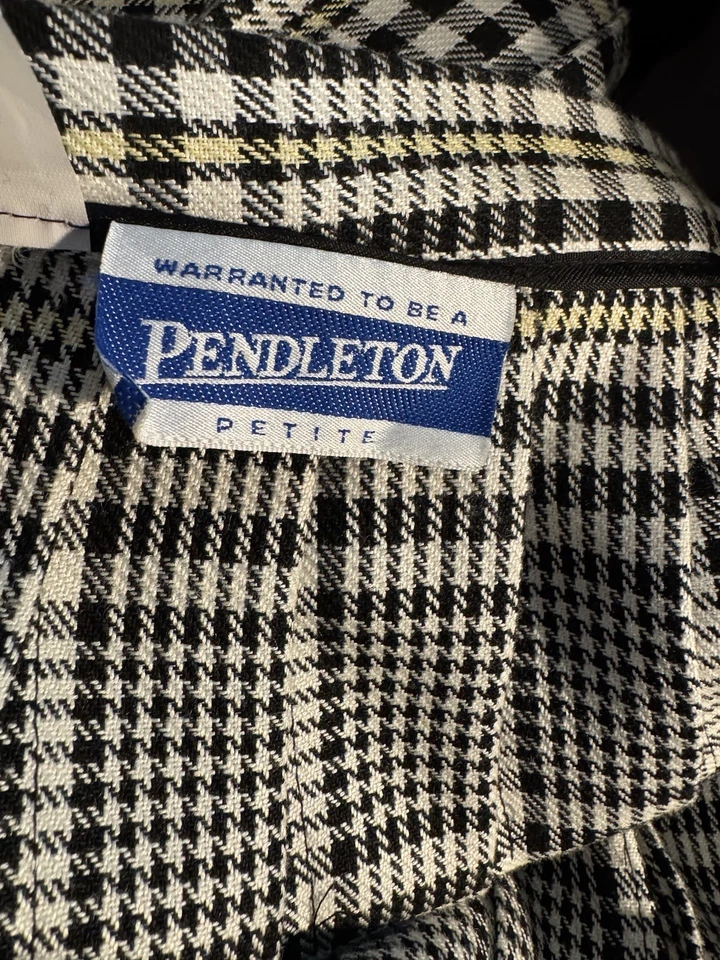 Falda Plisada Pendleton Rayón Vintage Años 90 Talla 6 Negro Blanco Amarillo Carrera Foto 4 de 4