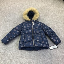 R 1881 By S. Rothschild Jacket Girls 4 Blue Hooded Puffer Faux Fur Winter