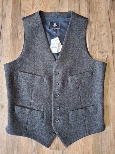 J.Crew Men Sm Charcoal Lined Wool Herringbone Tweed Vest Waistcoat British Cloth
