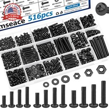 smseace 516Pcs Black Nuts and Bolts Assortment Kit 21-Sizes M3/M4/M5/M6 Nut Bolt