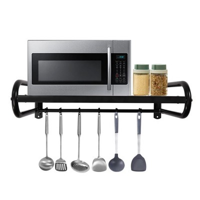 Black Wall Mounted Shelf Metal Microwave Oven Shelf Heavy Duty Shelves Household