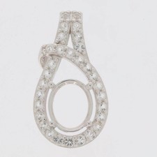 925 Sterling Silver Oval 11x9mm Semi Mount Pendant Setting Halo Topaz