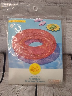 36'' D x 9'' H Inflatable Red Glitter Swim Tube Sun Squad Water Float Pool Summer