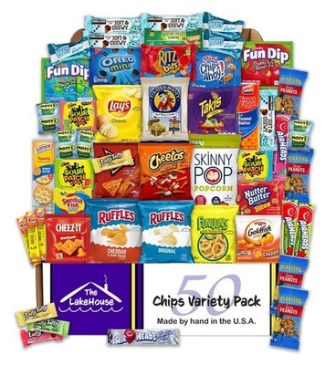 50 Count Chips Variety Pack Snack Box Individually Wrapped Snacks Cookies Candy